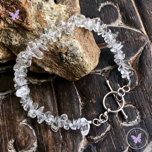 Clear Quartz Chip Healing Bracelet With Silver Toggle Clasp